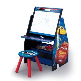 Pixar Cars Activity Center - Easel Desk with Stool & Toy Organizer