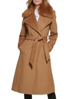 Faux Fur Trim Belted Coat