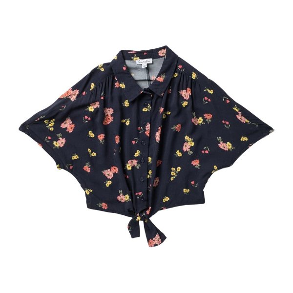 Printed Button Tie Front Top