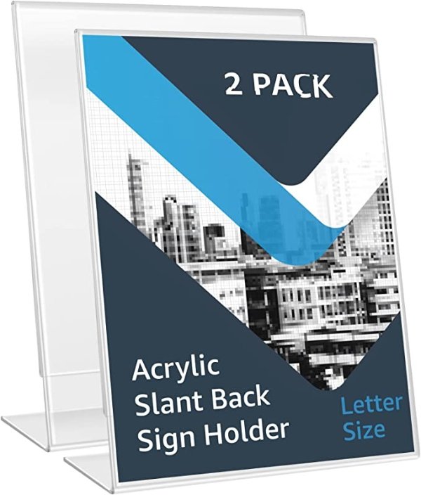 Amazon Basics Acrylic Slant Back Sign Holder, 8.5 x11 Inches, 2-Pack
