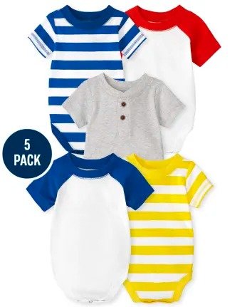 Baby Boys Short Sleeve Striped Bodysuit 5-Pack | The Children's Place - MULTI CLR