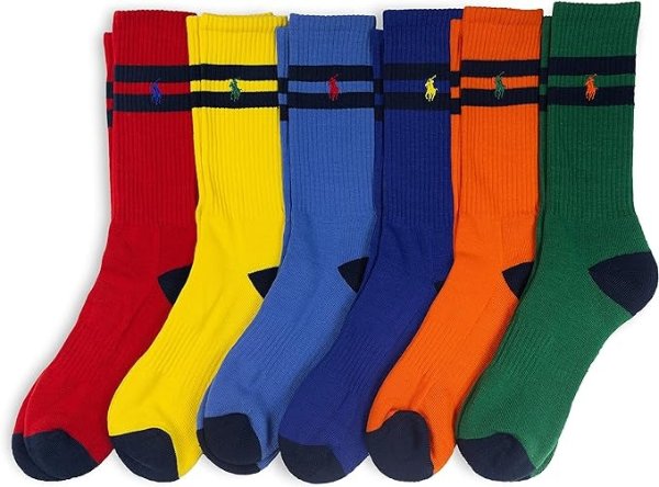 Men's Classic Sport Multi-Color Socks-6 Pair Pack-Athletic Arch Support and Comfort Cushioning