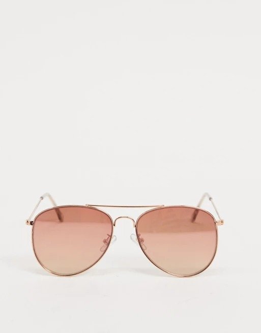 aviator mirrored sunglasses in pink 