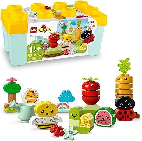 DUPLO My First Organic Garden Brick Box 10984, Stacking Toys for Babies and Toddlers 1.5+ Years Old, Learning Toy with Ladybug, Bumblebee, Fruit & Veg, Sensory Toy for Kids