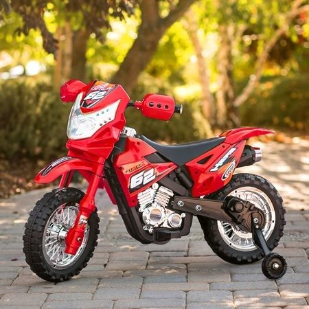 Best Choice Products 6V Kids Electric Battery-Powered Ride-On Motorcycle Dirt Bike Toy w/ 2mph Max Speed, Training Wheels, Lights, Music, Charger - Red