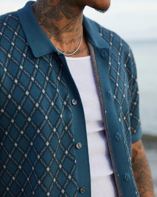 Men's Button-Up Geometric Sweater Polo | Men's | Abercrombie.com