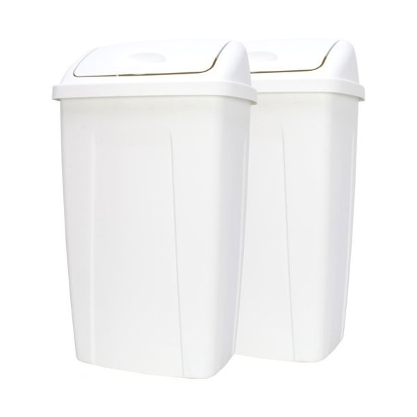 Trash Cans, 13 Gallon, White, 2 Pack