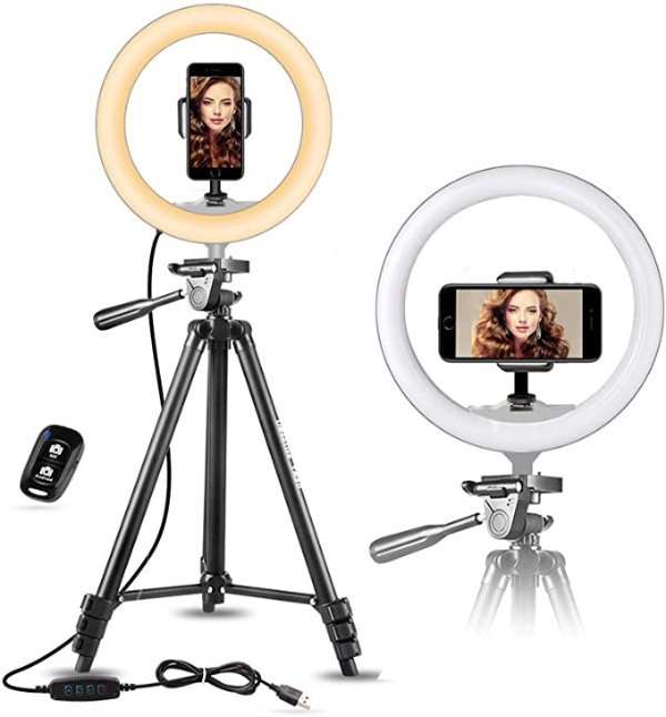 UBeesize 10" Selfie Ring Light with 50" Extendable Tripod Stand