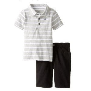 Calvin Klein Little Boys' Light-Gray Striped Polo Top with Short