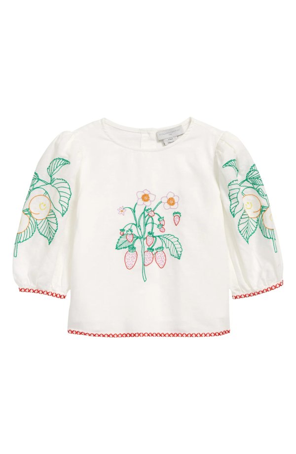 Kids' Floral Embroidered Linen & Cotton Top