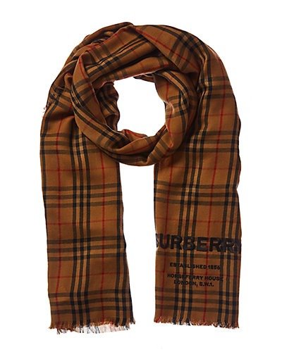 Embroidered Vintage Check Cashmere Scarf