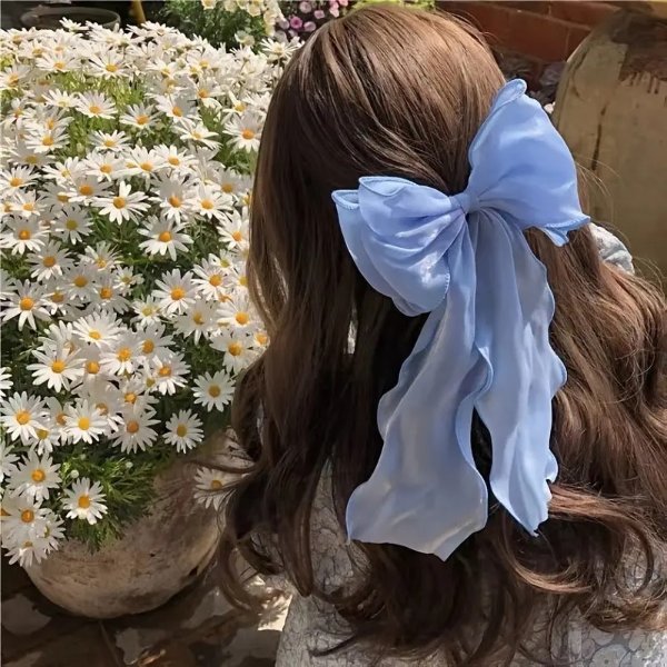 Big Hair Bow Clips French Style Solid Color Long Silk Ribbon Bow Hair Clip Barrette Hair Accessories For Women Girls