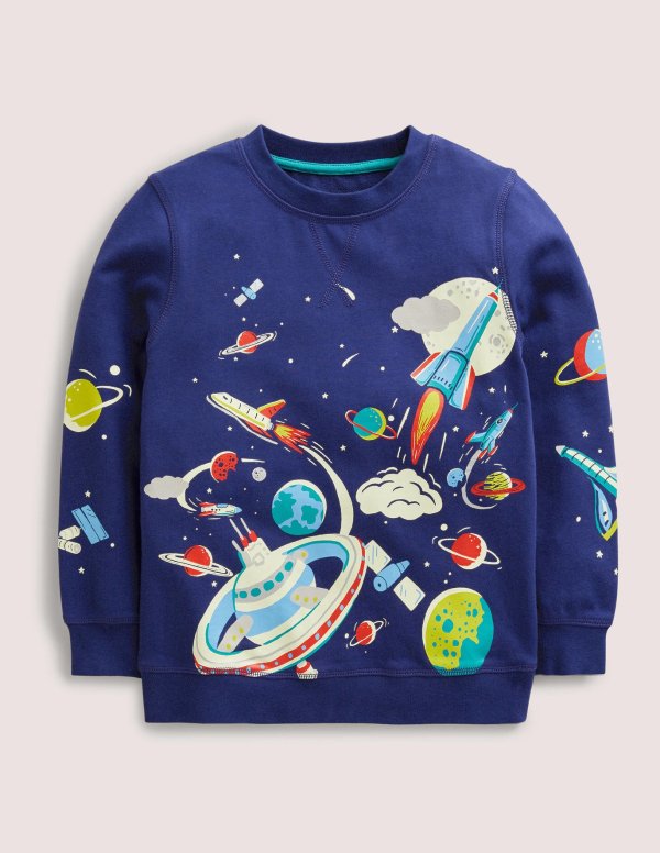Glowing Space Sweatshirt - School Navy Space Print | Boden US