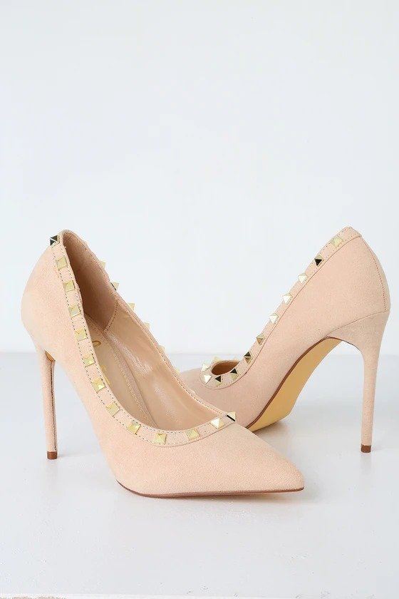 Vydia Nude Suede Studded Pumps