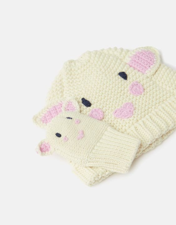 婴儿有机棉小羊针织帽子+手套