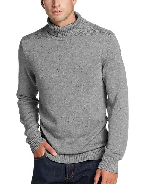 Joseph Abboud Modern Fit Donegal Knit Turtleneck Sweater, Gray - Men's Sweaters | Men's Wearhouse