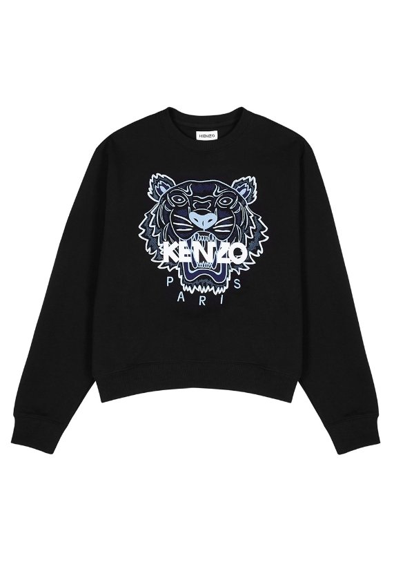 Black tiger-embroidered cotton sweatshirt