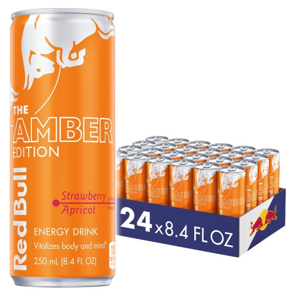 Amber Edition Strawberry Apricot Energy Drink, 8.4 Fl Oz, (Pack of 24)