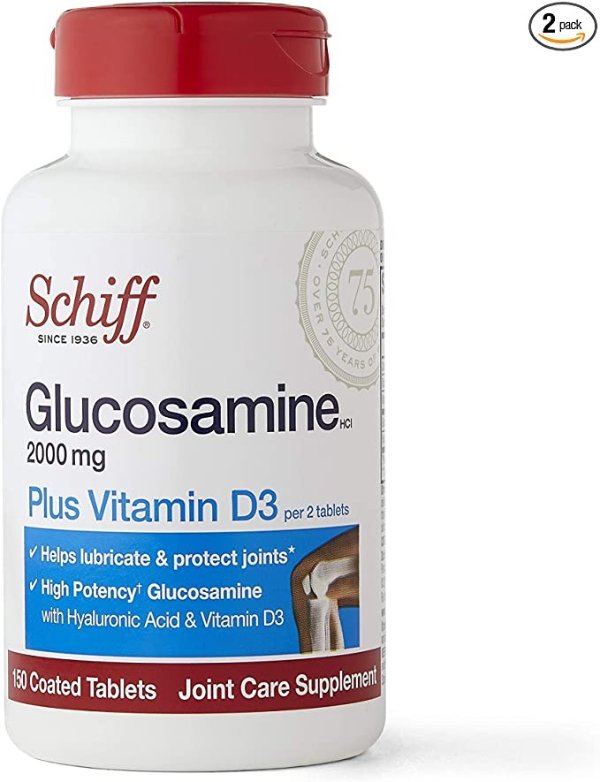 Glucosamine with Vitamin D3 & Hyaluronic Acid, 2000mg of Glucosamine, Joint Care Supplement Helps Lubricate & Protect Joints*, 150 Count (Pack of 2)