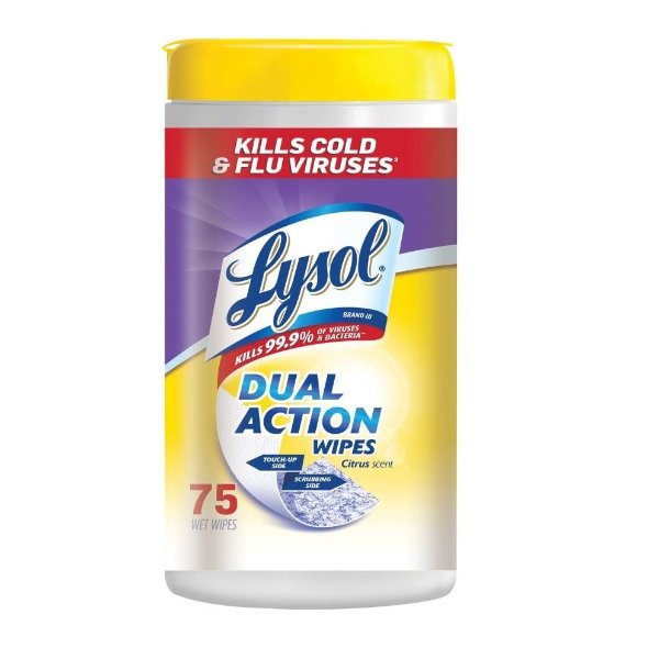 Dual Action, Disinfecting Wipes, Citrus, 75 Ct