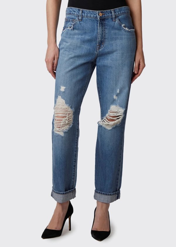 Tate Boy-Fit Destructed Ankle Jeans
