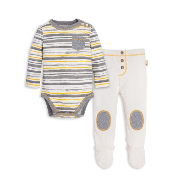 Honey Fields Stripe Organic Baby Bodysuit & Thermal Pant Set