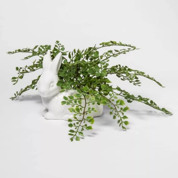 8.5&#34; x 7&#34; Artificial Fern in Bunny Shaped Ceramic Pot Green/White - Threshold&#8482;
