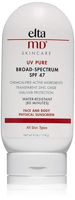 EltaMD UV Pure Sunscreen Broad-Spectrum SPF 47, Water-Resistant, Oil-free, 4.0 oz