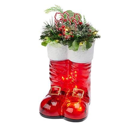 Illuminated Santa Boots with Greenery