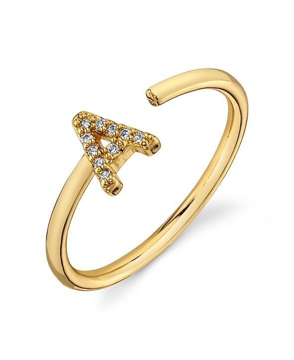 Cubic Zirconia Initial Gold-Tone Fine Plated Silver Delicate Adjustable Ring