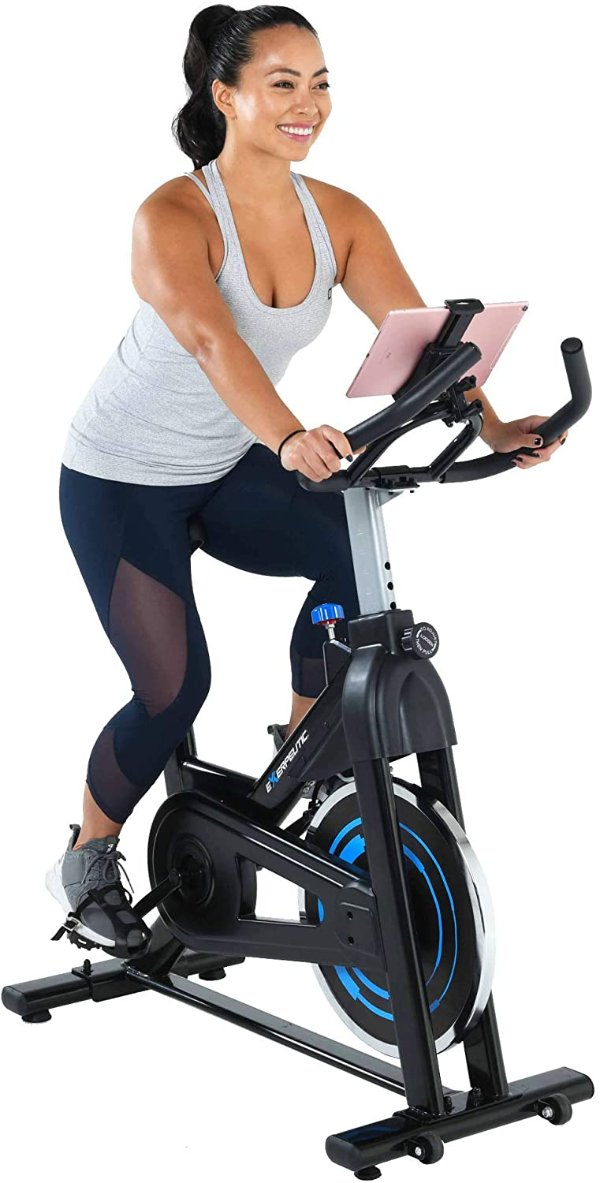 Exerpeutic Bluetooth Indoor Cycling Bike with MyCloudFitness App (4208), Black and Blue