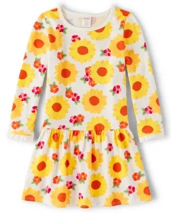 Girls Long Sleeve Flower Print Knit Peplum Dress - Every Day Play