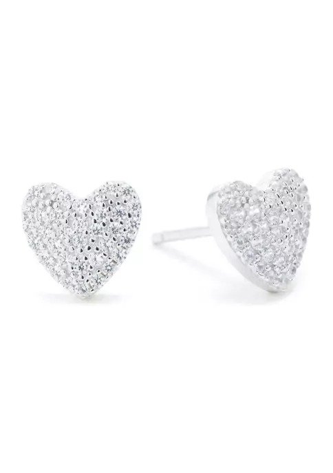 Boxed Sterling Silver Cubic Zirconia Heart Stud Earrings