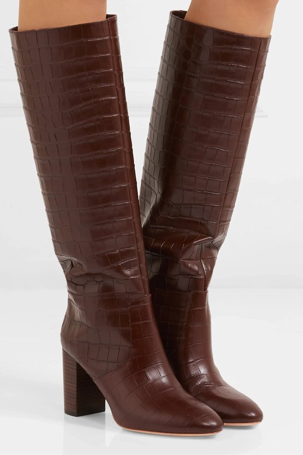 Goldy croc-effect leather knee boots