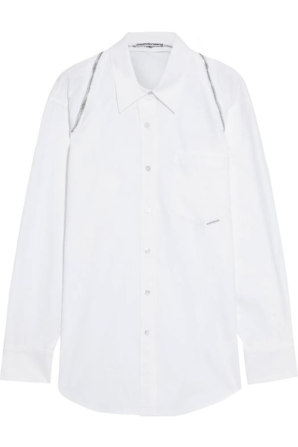 Oversized zip-detailed cotton-twill shirt
