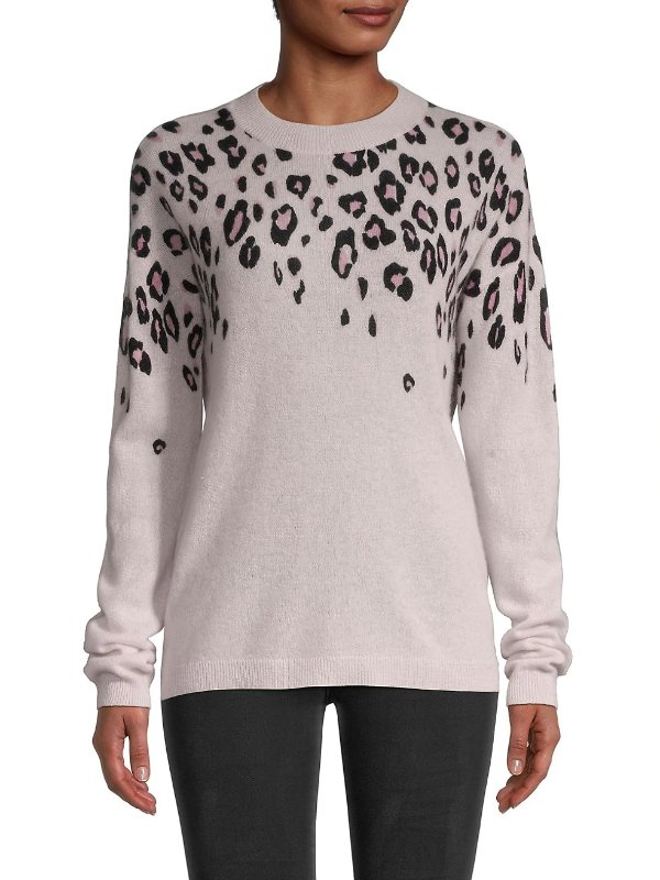 Cascading Leopard-Print Cashmere Sweater