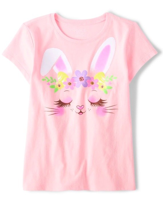 Girls Short Sleeve Bunny Graphic Tee | The Children's Place - ROSE MIST