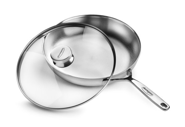 Frying Pan, 11" with Lid - Stainless Steel 5-ply Skillet | Cutlery and More