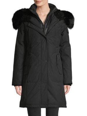 Fox Fur-Trim Down Parka Coat