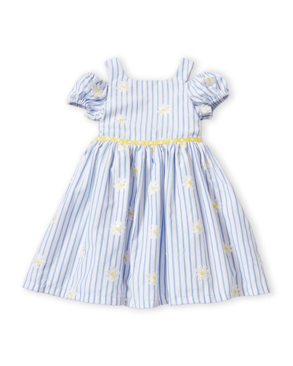 (Girls 4-6x) Blue Stripe Floral Dress