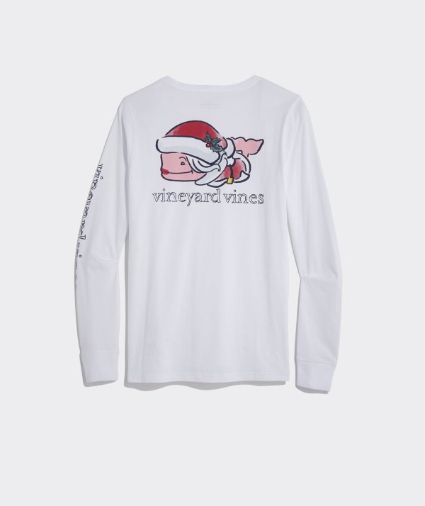 Watercolor Mrs. Claus Whale Long-Sleeve Pocket Tee