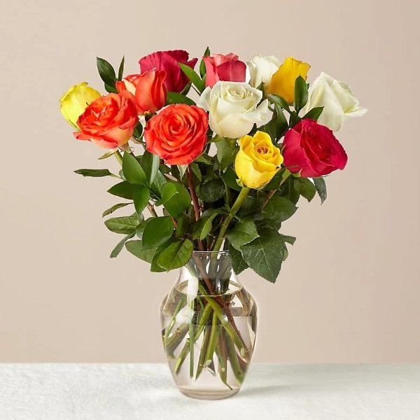 混合玫瑰花束+花瓶