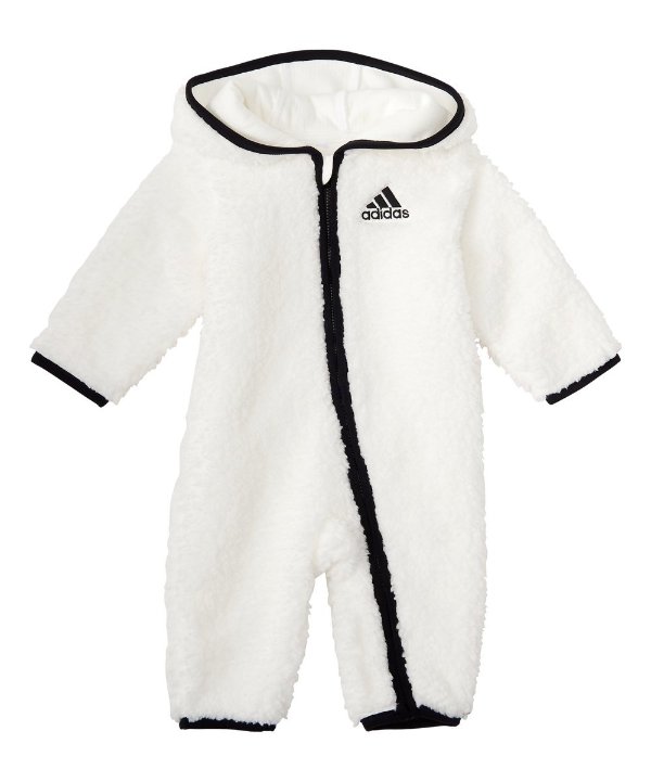 Core White Logo Plush Hooded Playsuit - Infant