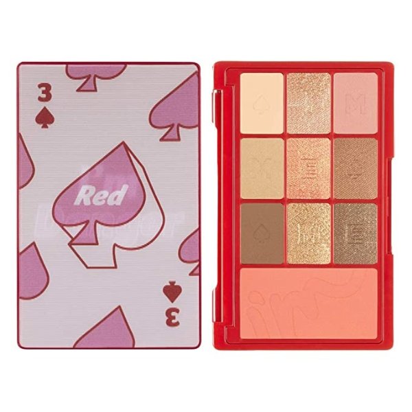 I'M Hidden Card Palette | Portable-sized 9 Colors Eyeshadow and 1 Blush Palette with Mirror | 003 Red | K-Beauty