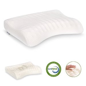 LANGRIA Memory Foam Support Pillow CertiPUR-US Certified with Curved Contoured Convoluted Eggcrate Design, Removable Zippered Cover, (21.7 × 15.7 × 3.3/3.5 inches) White