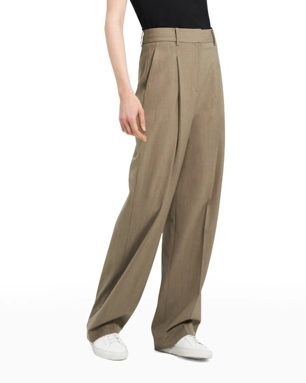 Stretch Wool Pleated Trousers