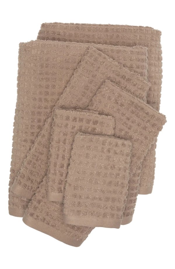 小号格纹 6 件套毛巾套装 - 灰褐色