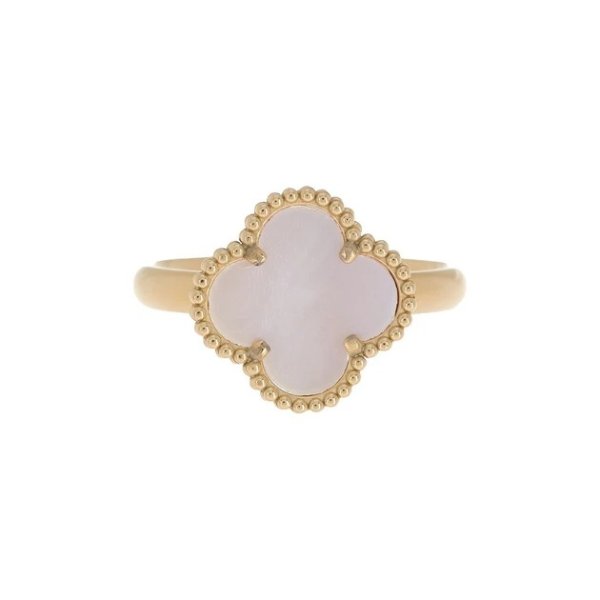 Quatrefoil Clover Pink Mother of Pearl Ring gold