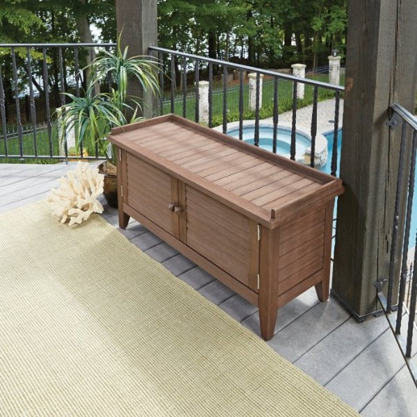 Home Styles Outdoor Solid Wood 4 ft. Storage Bench - Brown