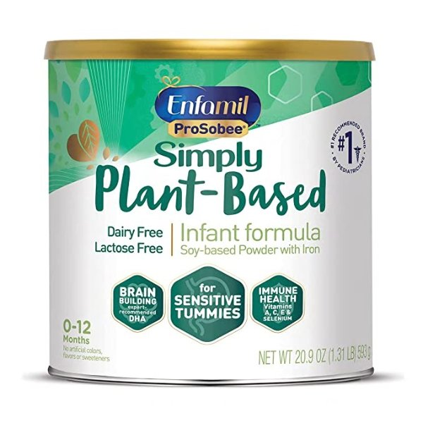 Plant based Baby Formula, 20.9 Oz Powder Can, Enfamil ProSobee for Sensitive Tummies, Soy-based, Plant Sourced Protein, Lactose-free, Milk free (Packaging May Vary)